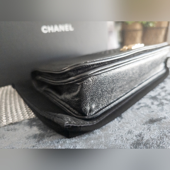 Chanel Caviar Chevron Boy Wallet On Chain- Gold Tone- Black- Full Inclusion - Picture 9 of 17